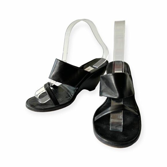 Vintage Y2K Faust Santini Black Wedge Slide Sandals, Size 40EU - Picture 1 of 14